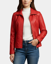 Womens Classic Zip Fastening Leather Jacket Julia Ignite Red